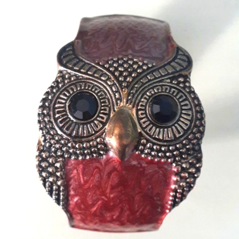 + Vintage wine enamel Owl Cuff Bracelet